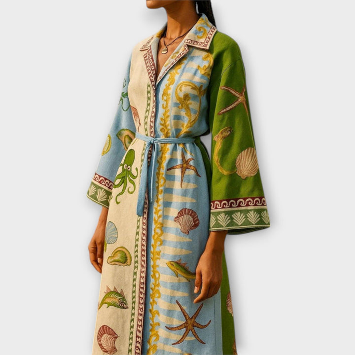 Jule - Bedrucktes Twill Midi Hemdkleid mit Gürtel