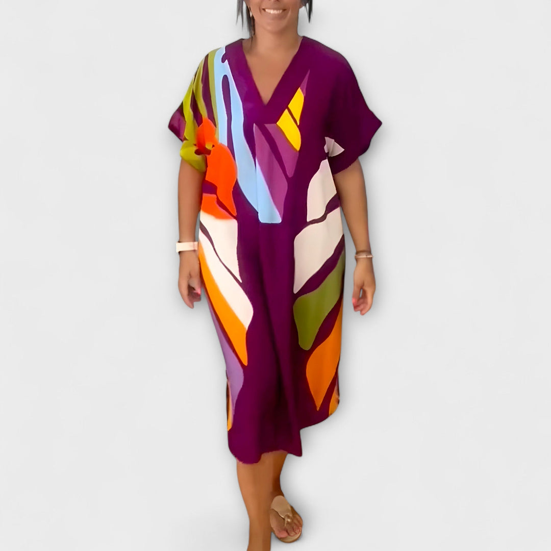 Aurora - Lässiges Kleid mit Bunter Blätterdruck