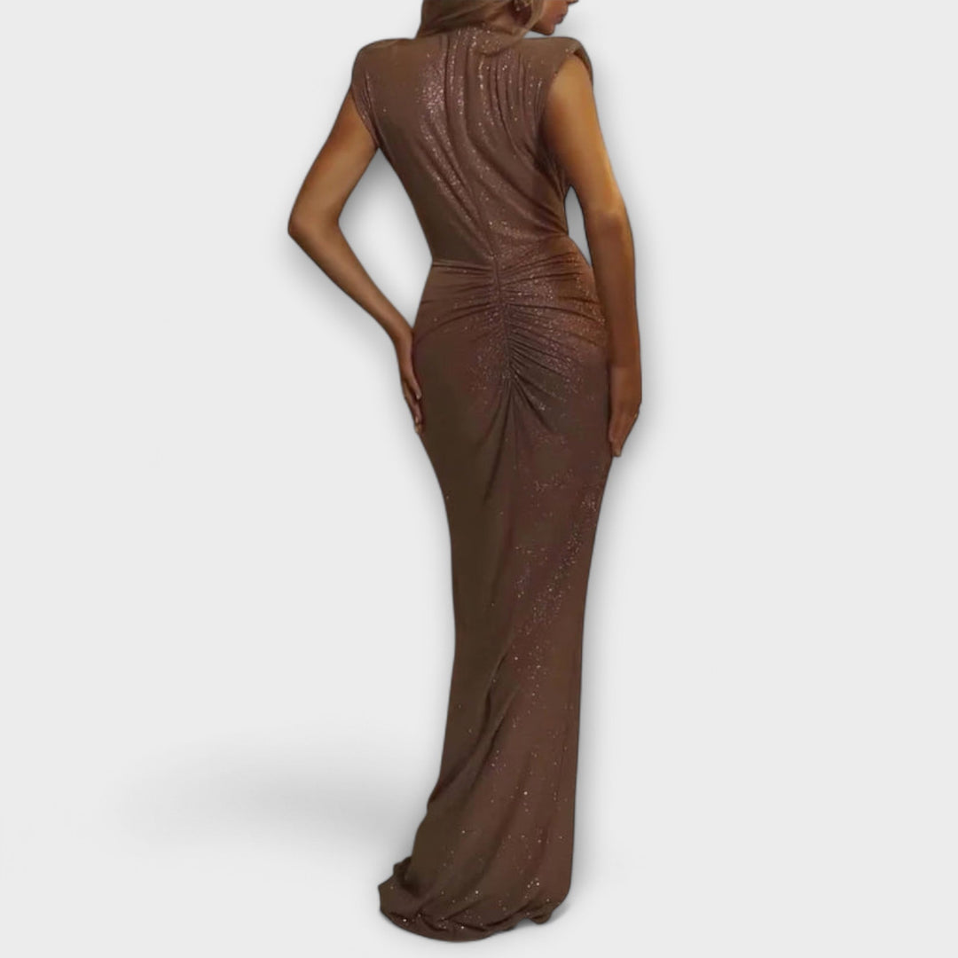 The product title remains unchanged: "Thea - Maxikleid mit tiefem V-Ausschnitt".