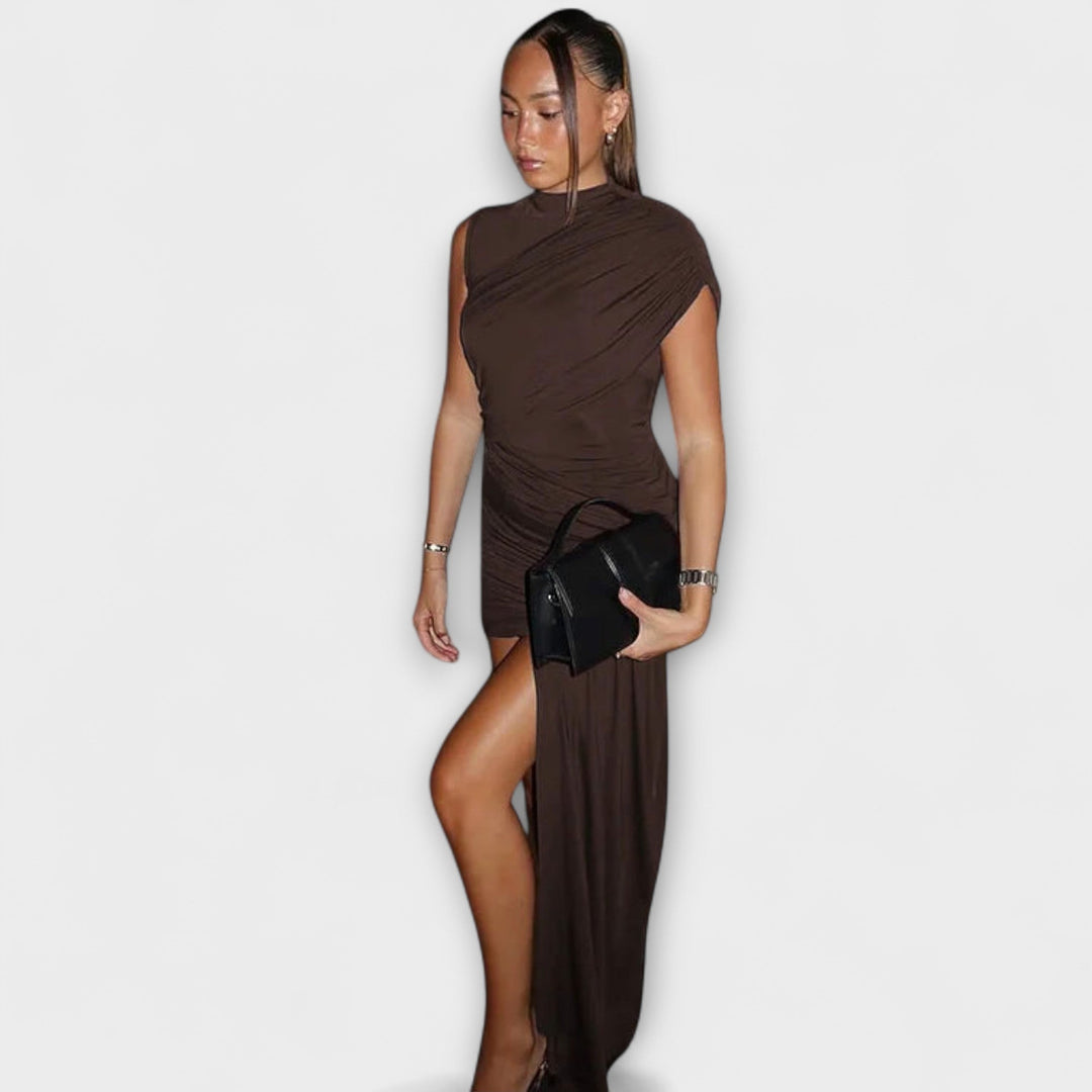 Aurora - Schickes, schmal geschnittenes Kleid mit Rundhalsausschnitt und Plissee