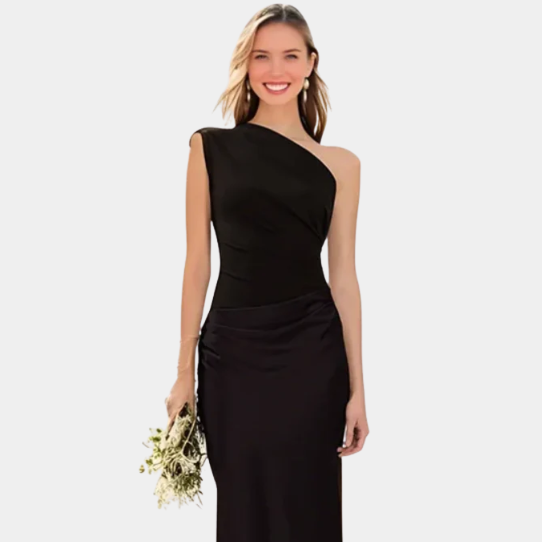 Aleida | Maxikleid mit einem Schulterträger aus Satin