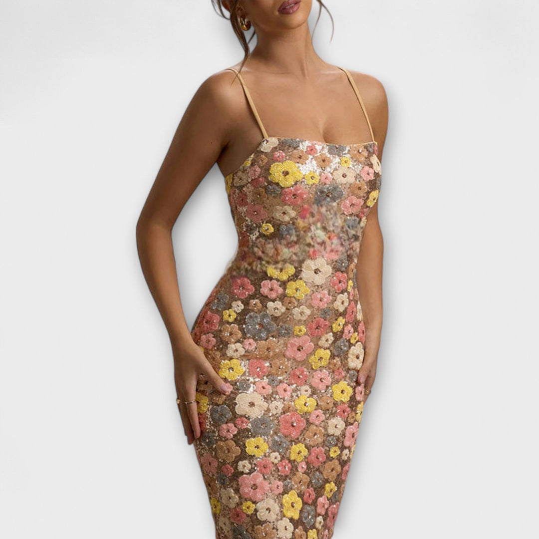 Aoakley - Maxi-Kleid mit floralen Pailletten im 80er-Jahre-Stil