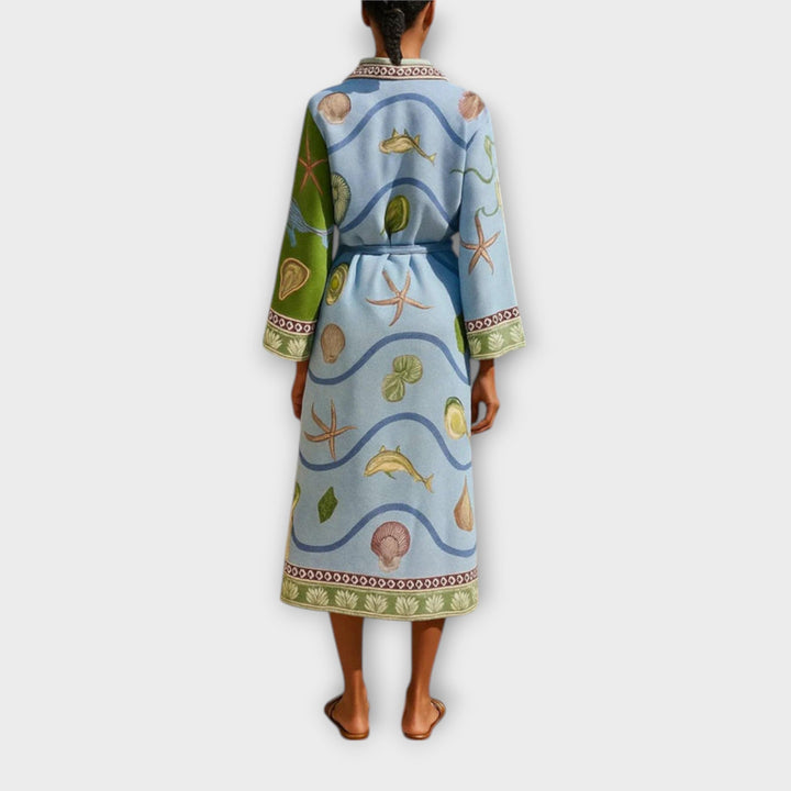 Jule - Bedrucktes Twill Midi Hemdkleid mit Gürtel