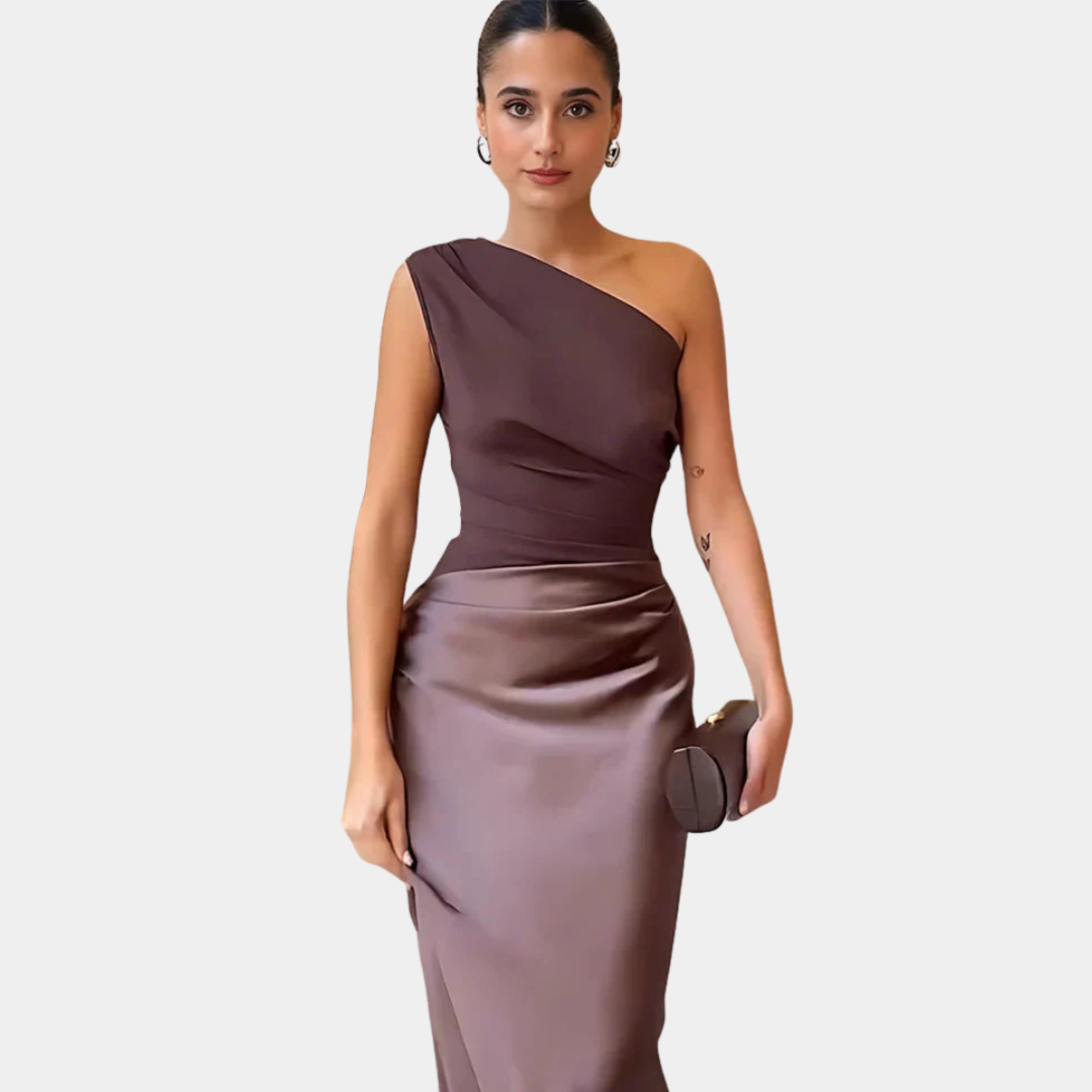 Aleida | Maxikleid mit einem Schulterträger aus Satin