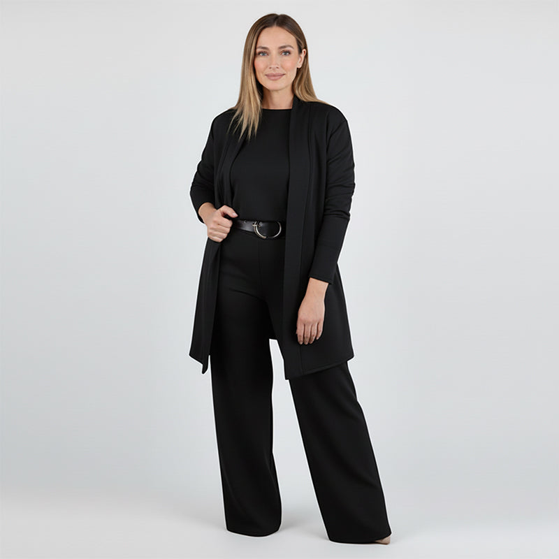 Elegantes 3-teiliges Set bestehend aus langem Cardigan, Top und Hose