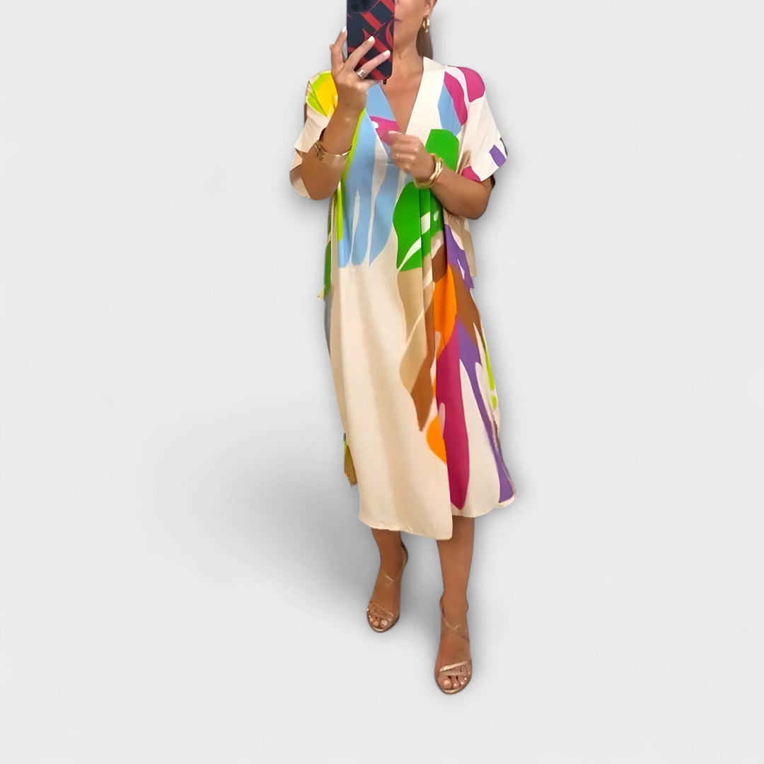 Aurora - Lässiges Kleid mit Bunter Blätterdruck