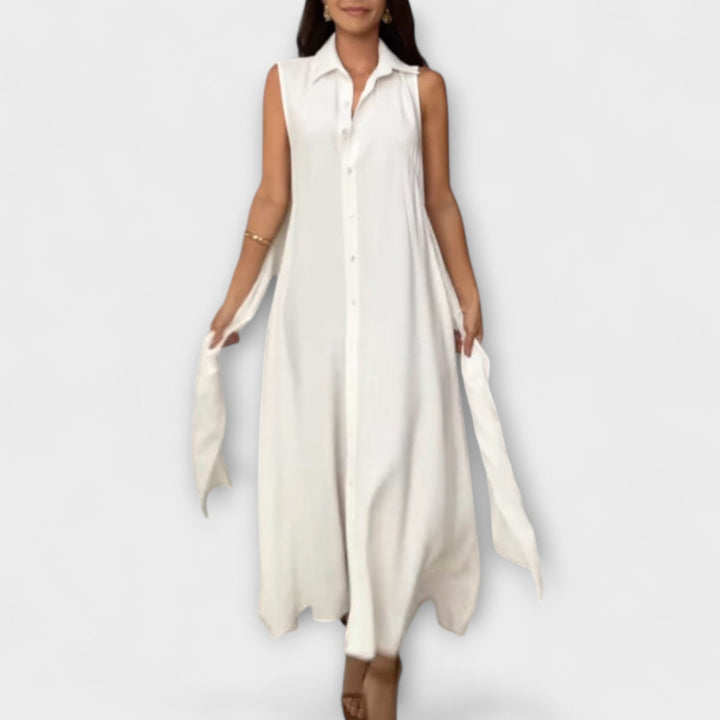 Aurora - Auffälliges, einreihiges Midi-Kleid mit Bindedetail