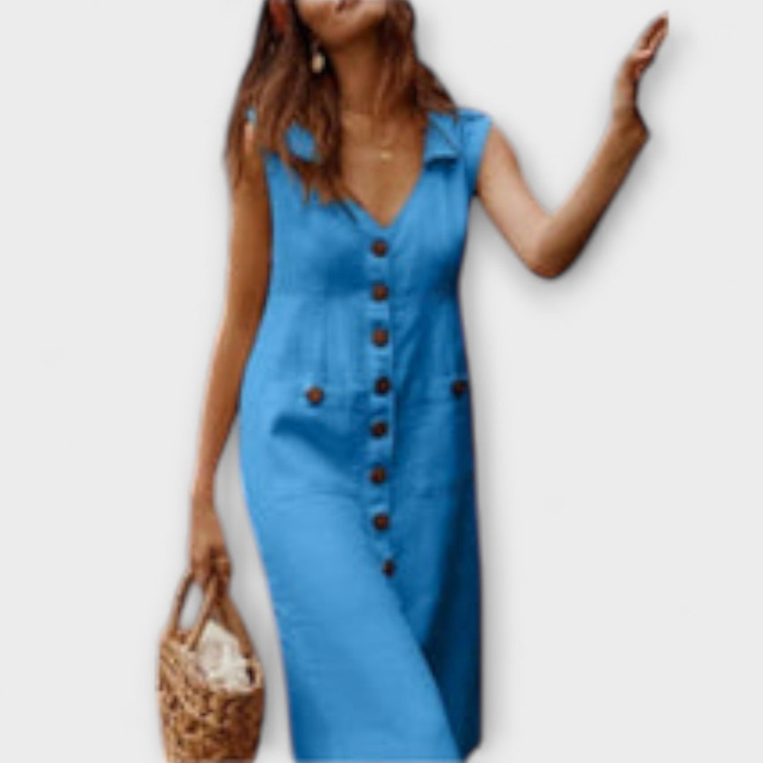 Aurora – A-Linien-Kleid aus Baumwoll-Leinen mit Umlegekragen