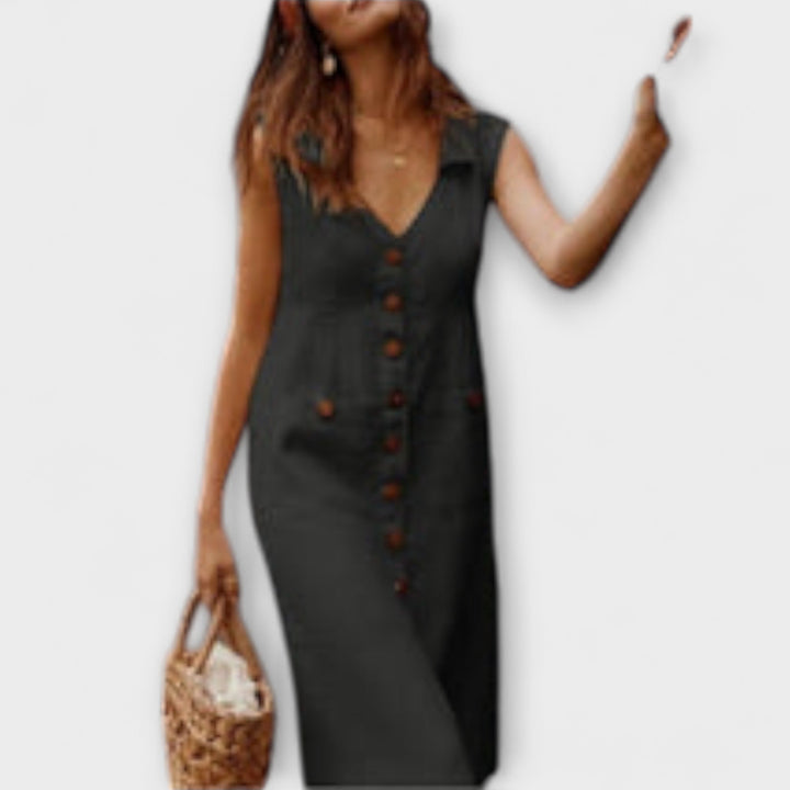 Aurora – A-Linien-Kleid aus Baumwoll-Leinen mit Umlegekragen