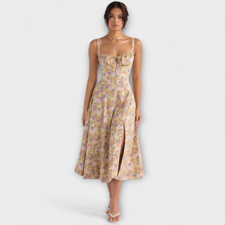 Zipporas - Taillierte Bustierkleid mit modernem Frühlingsblumenprint