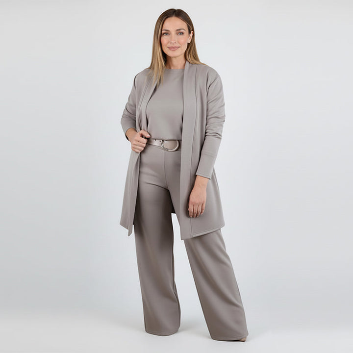 Elegantes 3-teiliges Set bestehend aus langem Cardigan, Top und Hose