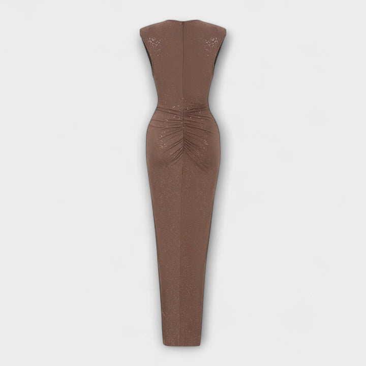 The product title remains unchanged: "Thea - Maxikleid mit tiefem V-Ausschnitt".